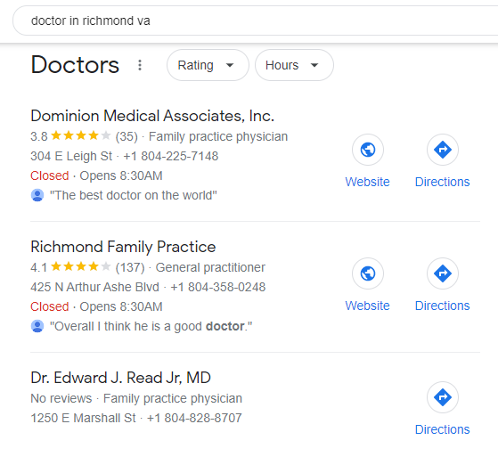 doctor in richmond google map pack